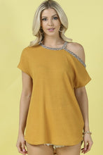 Load image into Gallery viewer, Mustard Waffle Open Shoulder Top
