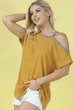 Load image into Gallery viewer, Mustard Waffle Open Shoulder Top
